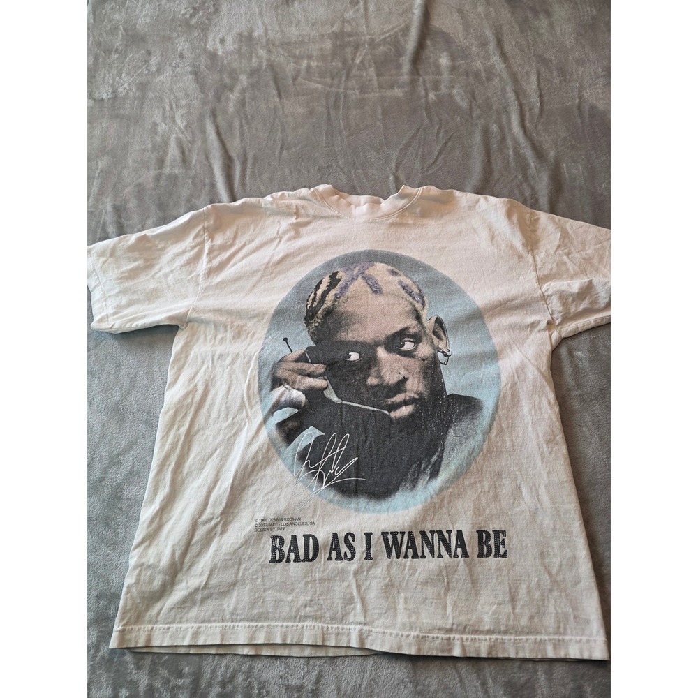 JAEE Dennis Rodman Graphic T-Shirt Mens 2XL Cream Bad As I Wanna Be Bad Boy Life
